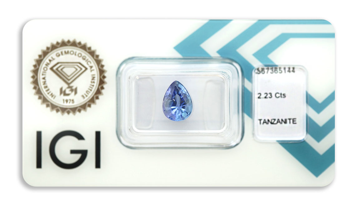 tanzanit 2.23ct violetish blue s IGI certifikátem
